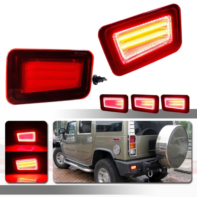 Tonsya Compatible With 2005 2006 2007 2008 2009 Hummer H2 Rear Bumper Reflector Tail Lights Turn Signal Daytime Running Brake Stop Lamps 3 IN 1 Replacement 3D Optic Red Lens Amber Red Led
