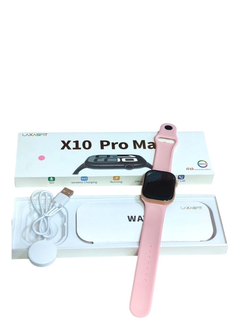 ساعة X10 Pro Max الذكية بشاشة AMOLED، وشحن لاسلكي، ومراقبة الصحة (سكر الدم، ومعدل ضربات القلب، وSpO2)، ومكالمات بلوتوث - إصدار الذكرى السنوية العاشرة