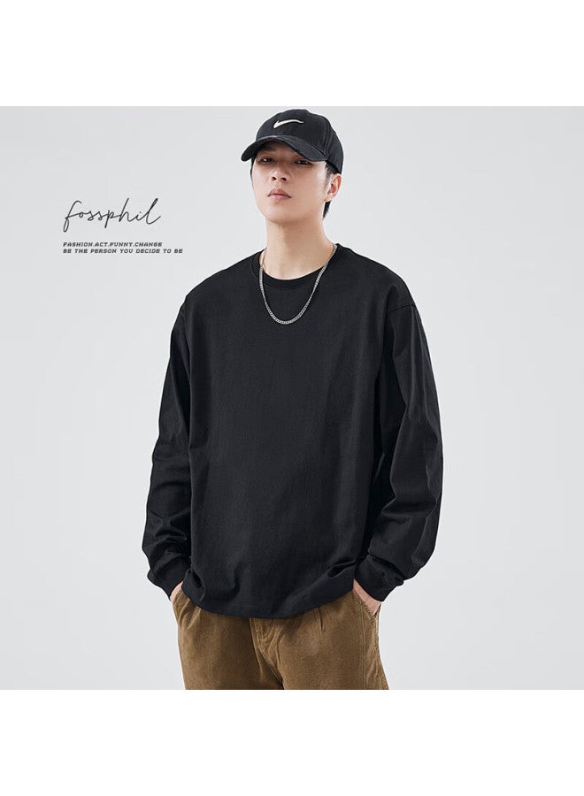 Foss Phil Trendy T-shirt For Men, Spring And Autumn Solid Color Versatile Pure Cotton Long-sleeve Sweatshirt, Casual Top, Base Layer, Fpct6, White, 2XL - Image 3