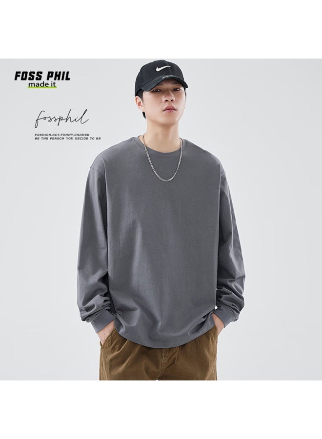 Foss Phil Trendy T-shirt For Men, Spring And Autumn Solid Color Versatile Pure Cotton Long-sleeve Sweatshirt, Casual Top, Base Layer, Fpct6, White, 2XL - Image 4