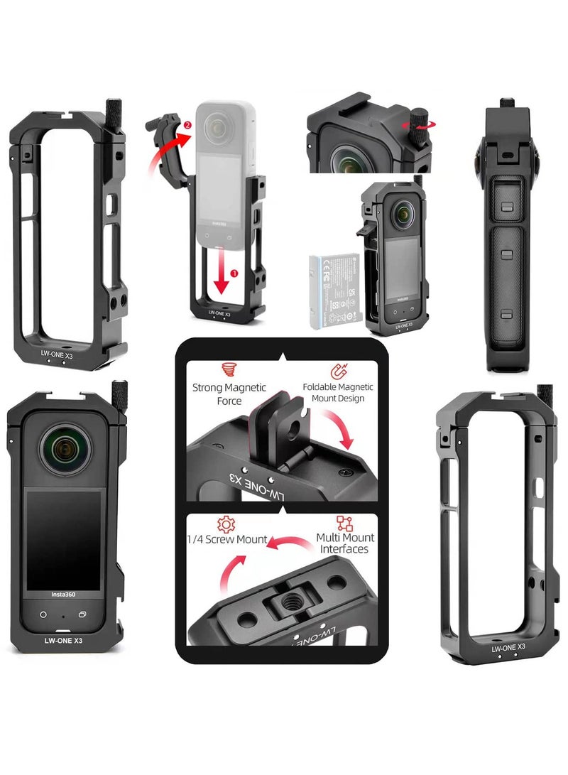 Aluminum Frame Cage with Sticky Lens Guard Set and Screen Protector for Insta360 X3 - Anti-Scratch Metal Housing Shell and Tempered Glass Protective Film Accessories Kit.  - Image 2