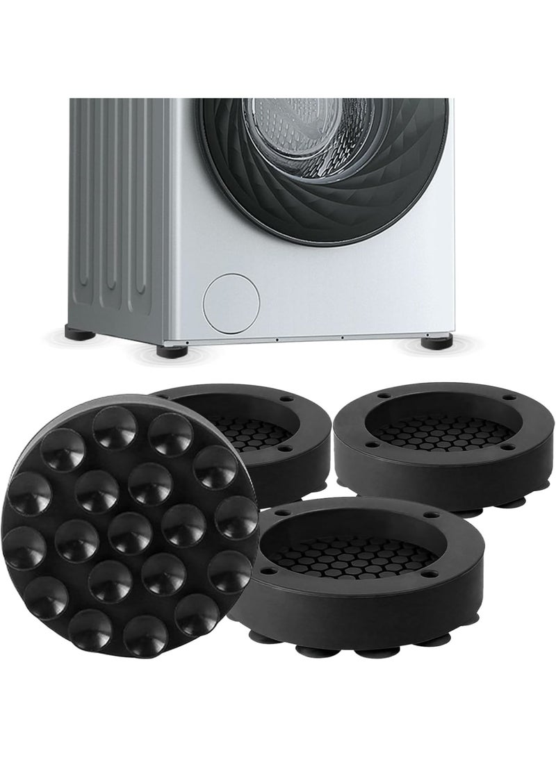 SOLARAE Washer Dryer Anti Vibration Pads, 4 Pcs Noise Cancelling Washing Machine Support with Suction Cup Feet, Fridge Leveling Feet, Anti Walk Pads Shock Absorber, Protects Laundry Room Floors, Black - Image 1