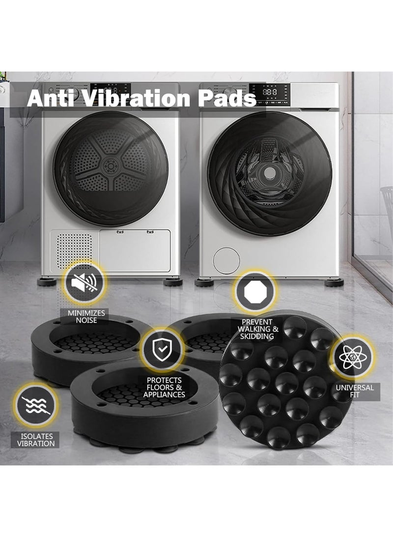 SOLARAE Washer Dryer Anti Vibration Pads, 4 Pcs Noise Cancelling Washing Machine Support with Suction Cup Feet, Fridge Leveling Feet, Anti Walk Pads Shock Absorber, Protects Laundry Room Floors, Black - Image 2