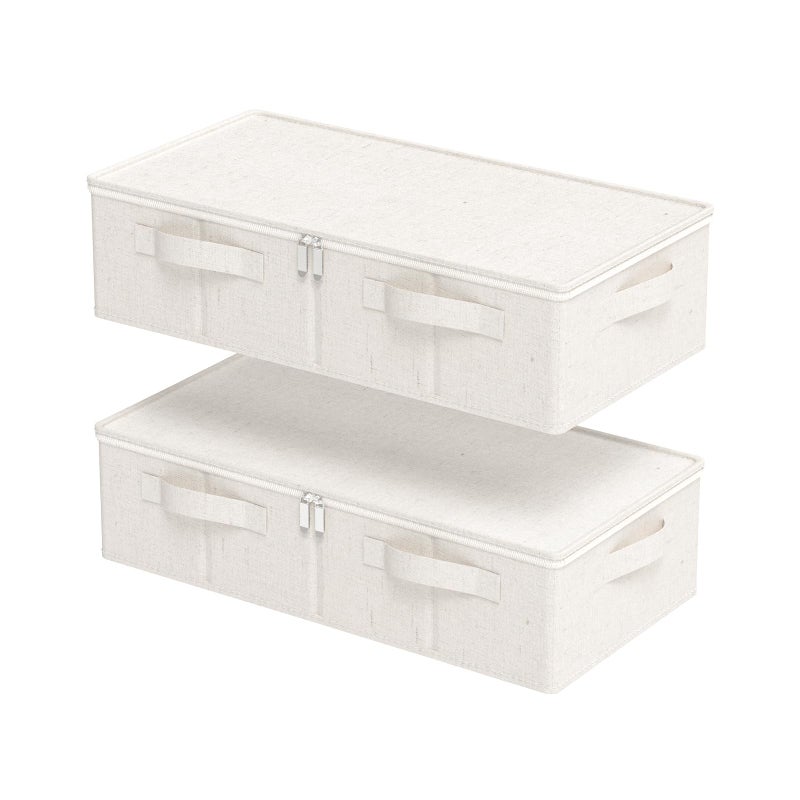 ENUMAIL Underbed Storage Container, Foldable Under Bed Bins, Wardrobe Organisers with Lid for Organizing Clothes, Sheets, Blankets, Comforter, 23.6x11.8x5.9in, Beige, 2 Pack - Image 1