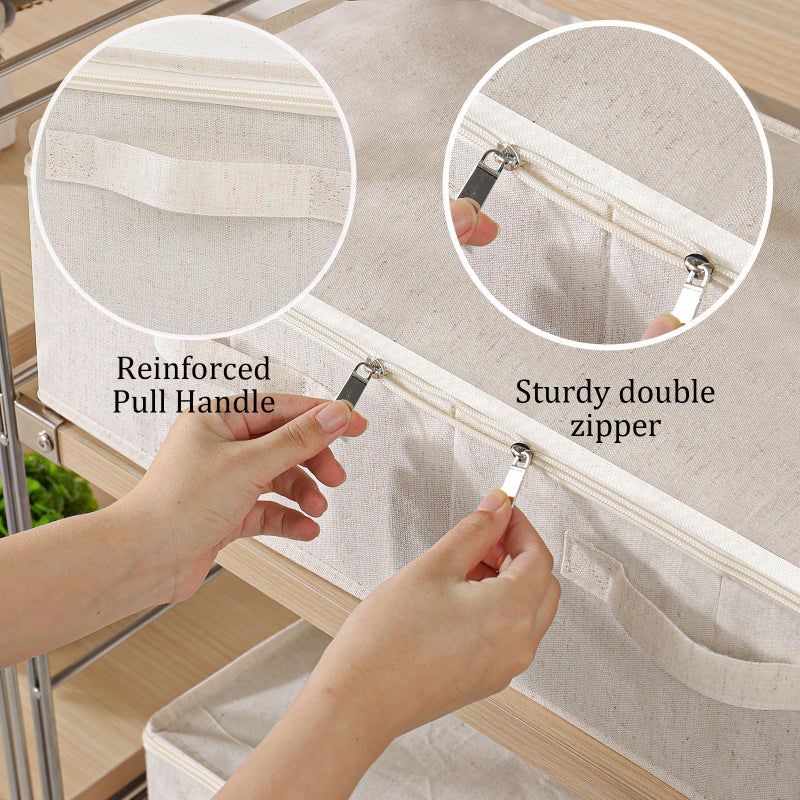 ENUMAIL Underbed Storage Container, Foldable Under Bed Bins, Wardrobe Organisers with Lid for Organizing Clothes, Sheets, Blankets, Comforter, 23.6x11.8x5.9in, Beige, 2 Pack - Image 5