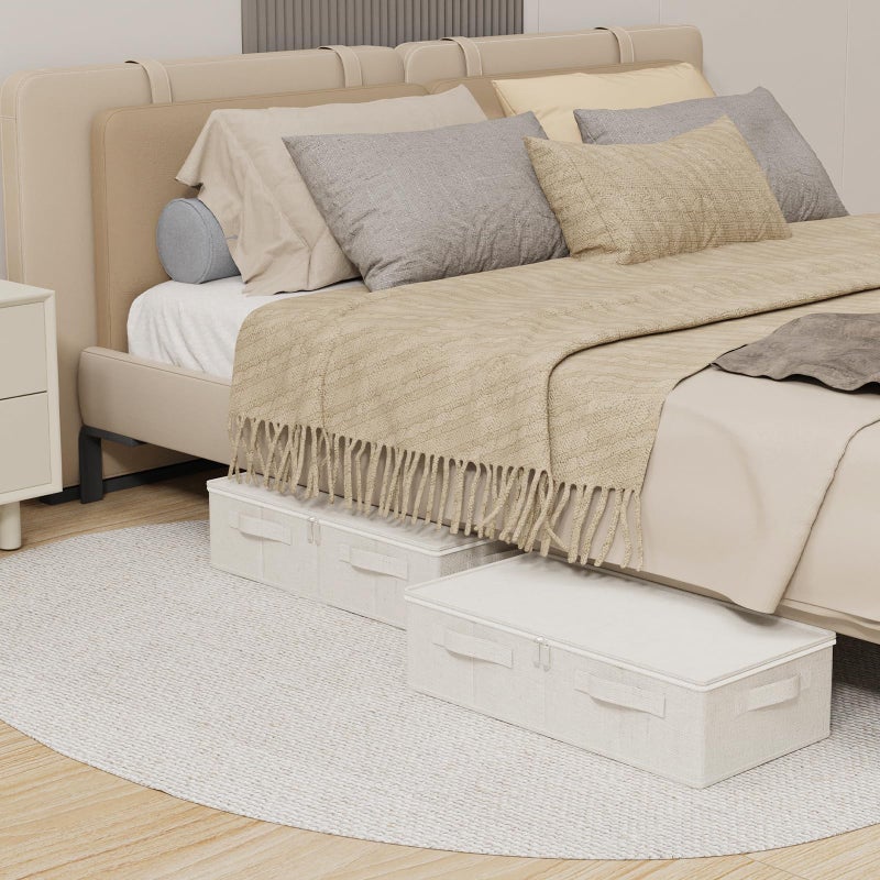 ENUMAIL Underbed Storage Container, Foldable Under Bed Bins, Wardrobe Organisers with Lid for Organizing Clothes, Sheets, Blankets, Comforter, 23.6x11.8x5.9in, Beige, 2 Pack - Image 2