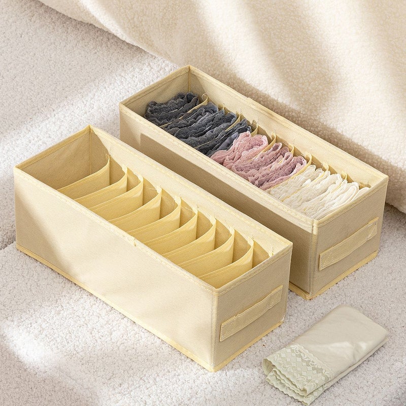Beige 7 Grid 3 Pack Underwear Organizer Box for Socks and Bra Storage - Image 2