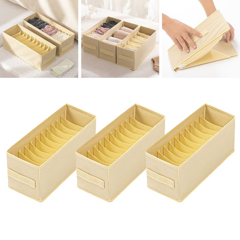 Beige 7 Grid 3 Pack Underwear Organizer Box for Socks and Bra Storage - Image 1