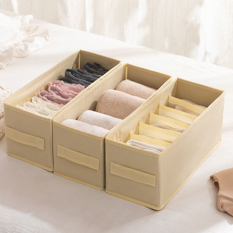 Beige 7 Grid 3 Pack Underwear Organizer Box for Socks and Bra Storage - Image 4