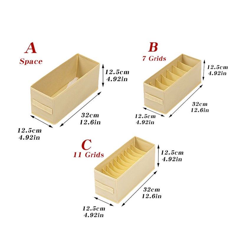 Beige 7 Grid 3 Pack Underwear Organizer Box for Socks and Bra Storage - Image 3