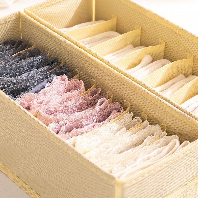 Beige 7 Grid 3 Pack Underwear Organizer Box for Socks and Bra Storage - Image 5