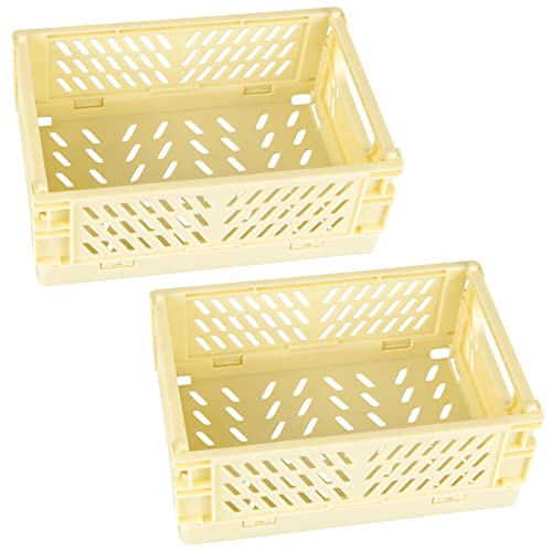 Tixill 2Pack Mini Foldable Plastic Baskets for Organizing and Storage Collapsible Storage Crate for Home Kitchen Bedroom Bathroom Office 98x65x38 Yellow - Image 1