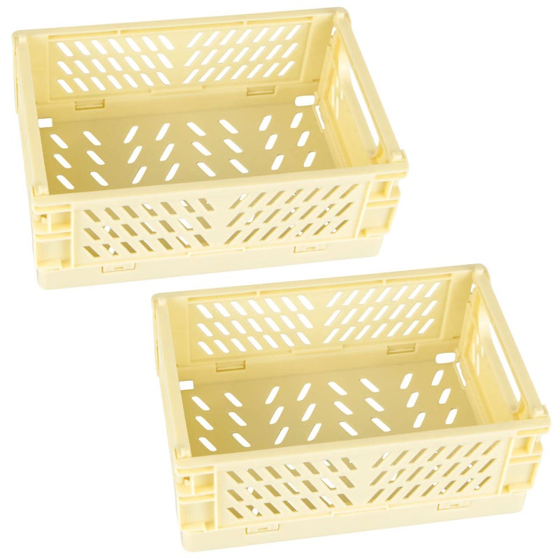 Tixill 2Pack Mini Foldable Plastic Baskets for Organizing and Storage Collapsible Storage Crate for Home Kitchen Bedroom Bathroom Office 98x65x38 Yellow - Image 2