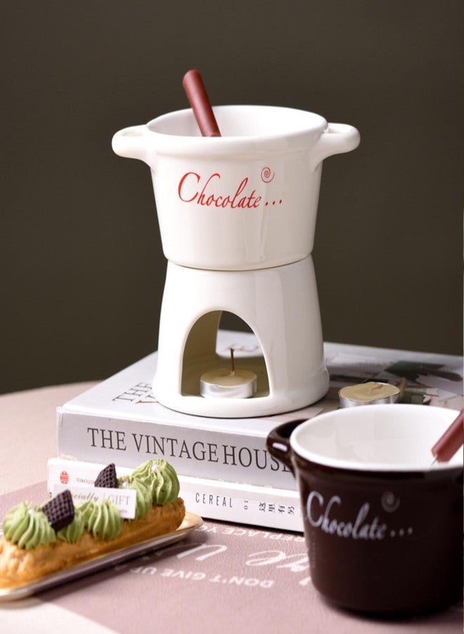 GOVNPJ 300ML Fondue Cup Set - 2 pcs Ceramic Chocolate Fondue Mugs with Charcuterie Board - Mini Fondue Set, Melt Hot Pot Bowl Set for Cheese Chocolate Butter Caramel(Candles Not Included) - Image 5