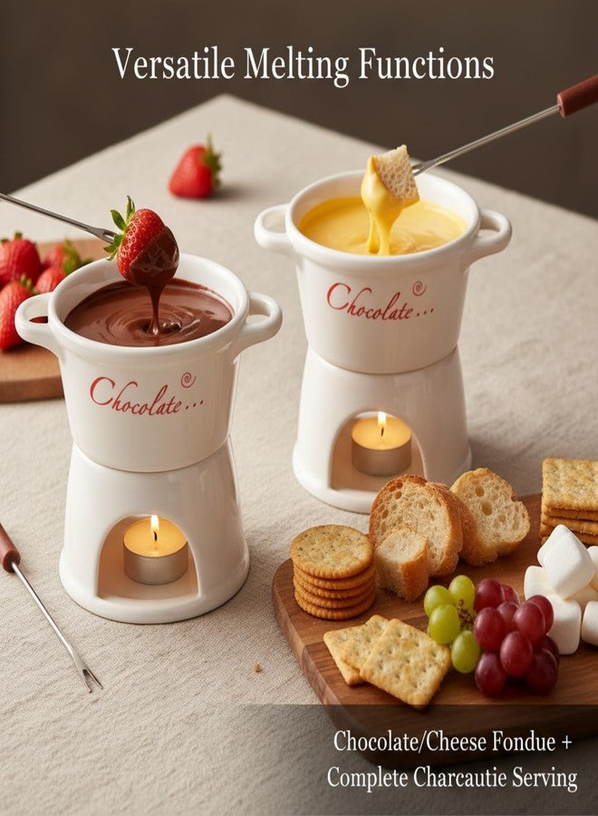 GOVNPJ 300ML Fondue Cup Set - 2 pcs Ceramic Chocolate Fondue Mugs with Charcuterie Board - Mini Fondue Set, Melt Hot Pot Bowl Set for Cheese Chocolate Butter Caramel(Candles Not Included) - Image 4