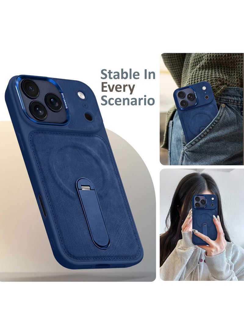 MAXORA Alcantara Soft Case for iPhone 17 Pro Max Case 6.9'' Compatible with Magsafe, Leather Protective Cover with Kickstand 360 Rotation - Deep blue - Image 4