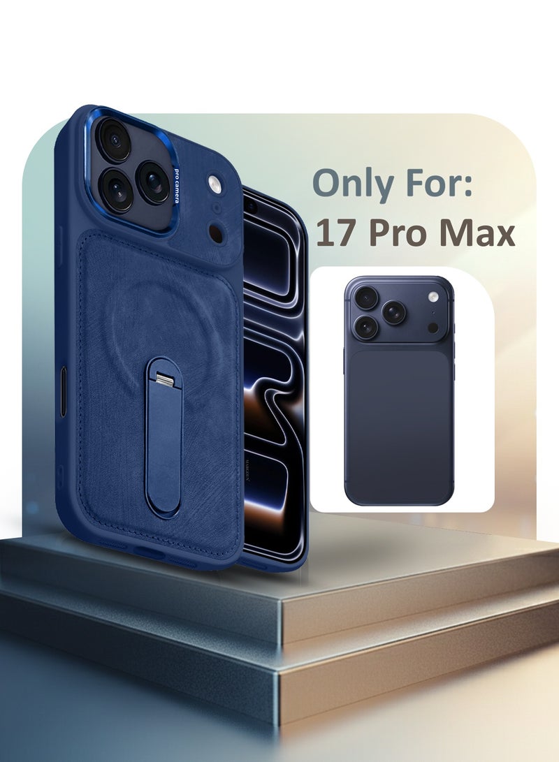 MAXORA Alcantara Soft Case for iPhone 17 Pro Max Case 6.9'' Compatible with Magsafe, Leather Protective Cover with Kickstand 360 Rotation - Deep blue - Image 5