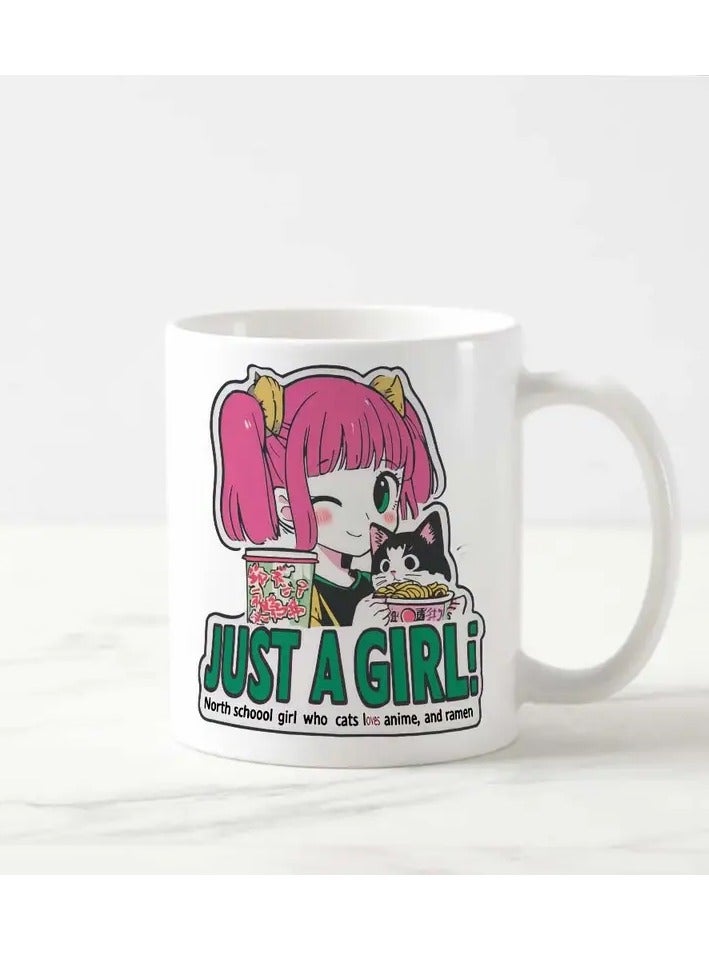 راين كوب قهوة خزفي من قطعة واحدة بطبعة فتاة أنمي، 11 أونصة - معزول، قابل لإعادة الاستخدام، أدوات شرب مبتكرة للمشروبات الساخنة والباردة، قابل للغسل في الغسالة، كوب عصري ممتع لمحبي القطط - Image 1