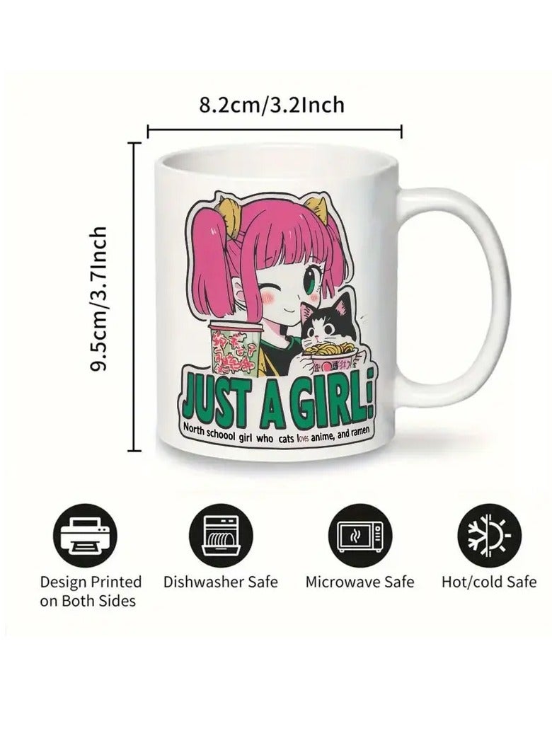 راين كوب قهوة خزفي من قطعة واحدة بطبعة فتاة أنمي، 11 أونصة - معزول، قابل لإعادة الاستخدام، أدوات شرب مبتكرة للمشروبات الساخنة والباردة، قابل للغسل في الغسالة، كوب عصري ممتع لمحبي القطط - Image 2