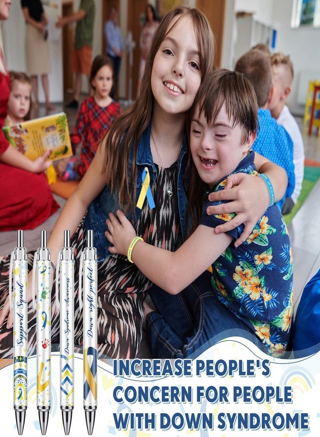 ReliThick 72 Pcs Down Syndrome Awareness Accessories Kit - Blue & Yellow Silicone Bracelets, Ribbon Pins & Retractable Pens for World Down Syndrome Day, Fundraising Events & Awareness Activities - Image 5
