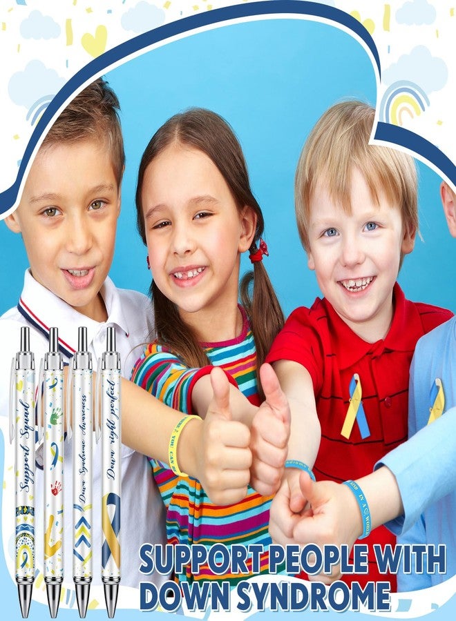 ReliThick 72 Pcs Down Syndrome Awareness Accessories Kit - Blue & Yellow Silicone Bracelets, Ribbon Pins & Retractable Pens for World Down Syndrome Day, Fundraising Events & Awareness Activities - Image 4