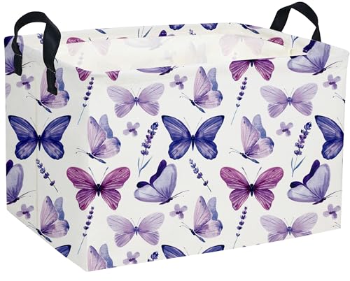 DDBASKET Rectangular Butterfly Baskets Girls Basket Kids Storage Bins Girls Storage Bin Organizer Box Room Decor for HomePurple Butterfly - Image 1