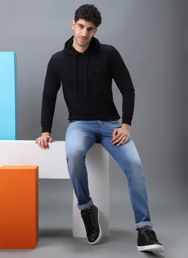 Urbano Fashion  Urbano Fashion Men's Black Cotton Solid Hooded Neck Sweatshirt for Men | Best Price UAE