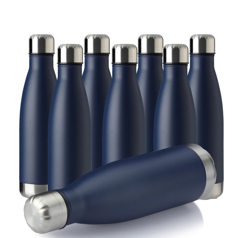 MEWAY 17oz Sport Water Bottle 8 Pack Vacuum Insulated Stainless Steel LeakProof Double Wall Cola Shape Water BottleKeep Drinks Hot  Cold Navy8 Pack
