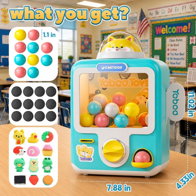 Vending Machine Kids Toys Mini Vending Machine 12 Erasers Operated Gumball Prize Machine Maker Game Claws Machine Game Sensory Toys Dolls Gifts（Blue） - Image 2