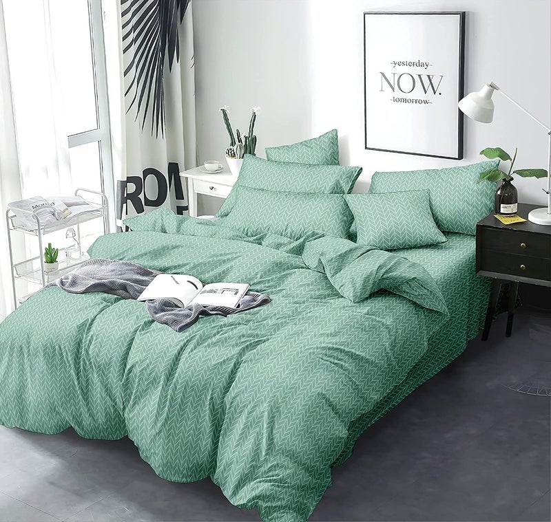 MORADO Premium Glace Cotton Single Bed Quilt Cover/Duvet Cover/Rajai Cover/Blanket Cover with Zipper (GreenZigZag, 60x90 Inches) - Image 1