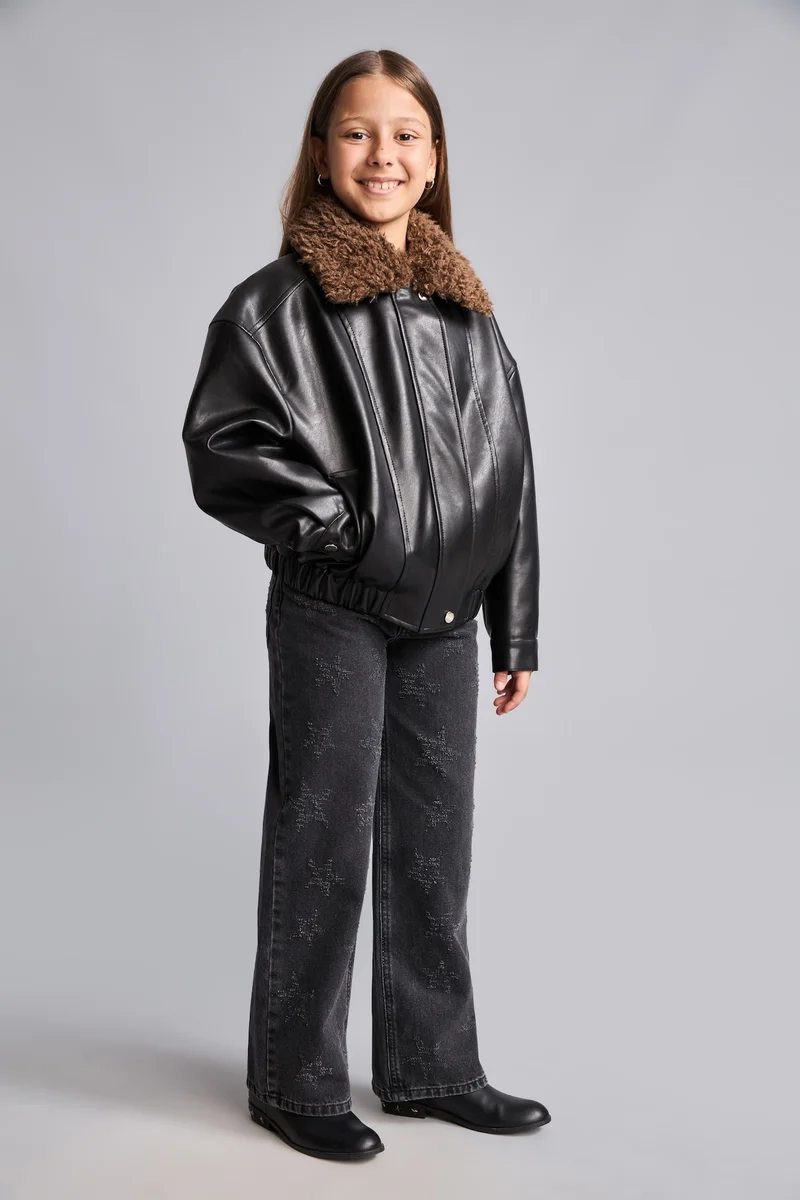 Defacto Girl High Neck Faux Leather Jacket