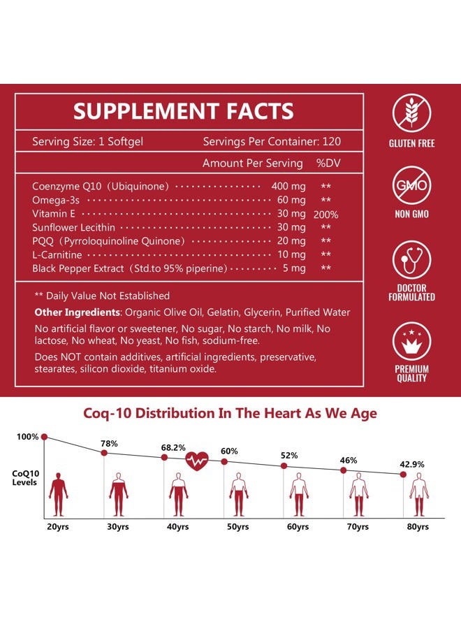 NATURE TARGET CoQ10-400mg with PQQ, Omega-3s & L-Carnitine, High Absorption Coenzyme-Q10 with BioPerine, Supports Heart, Brain, Immune System, Energy Production, 120 Servings - Image 2