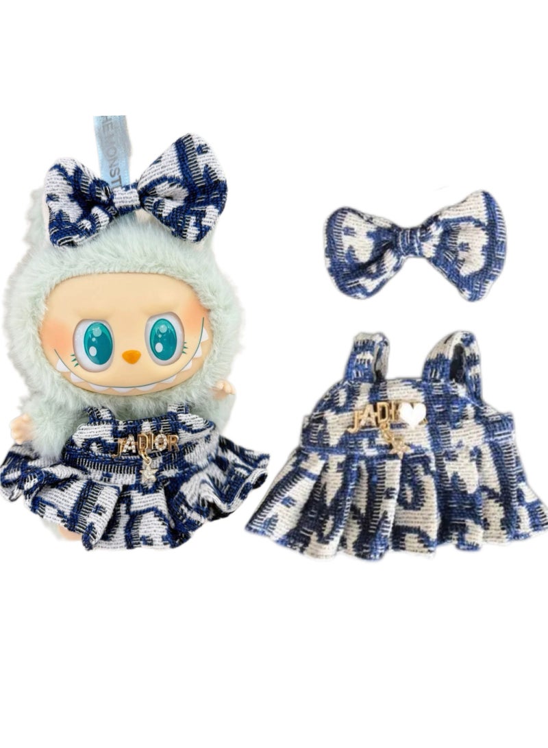 CUNUUDOOL 2pcs Luxury Chic Clothes Set & Outfit Set For 17cm Dolls, Labubu Clothes ,Include:Black And White Plaid Small Fragrance Skirt, Black And White Plaid Bow Accessories.Interchangeable Clothing For 1/2/3, Generation. - Image 1