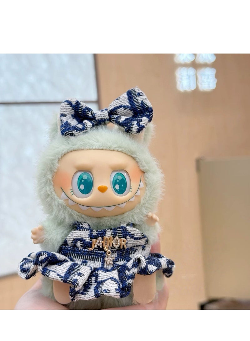 CUNUUDOOL 2pcs Luxury Chic Clothes Set & Outfit Set For 17cm Dolls, Labubu Clothes ,Include:Black And White Plaid Small Fragrance Skirt, Black And White Plaid Bow Accessories.Interchangeable Clothing For 1/2/3, Generation. - Image 3