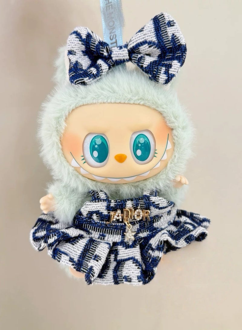 CUNUUDOOL 2pcs Luxury Chic Clothes Set & Outfit Set For 17cm Dolls, Labubu Clothes ,Include:Black And White Plaid Small Fragrance Skirt, Black And White Plaid Bow Accessories.Interchangeable Clothing For 1/2/3, Generation. - Image 4
