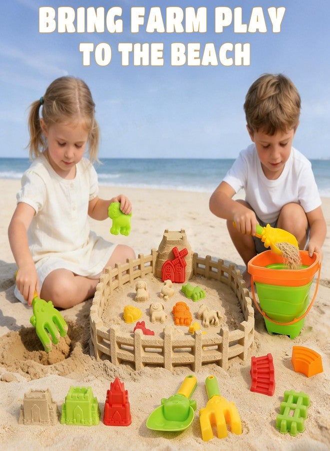 Dreamon Beach Toys for Kids - 29PCS Farm Sand Toys with 2 Collapsible Buckets, Animal Molds, Shovels & Rakes and Mesh Bag - Farm Travel Toys Sandcastle Building Kit for Toddlers 3-5 - Image 2