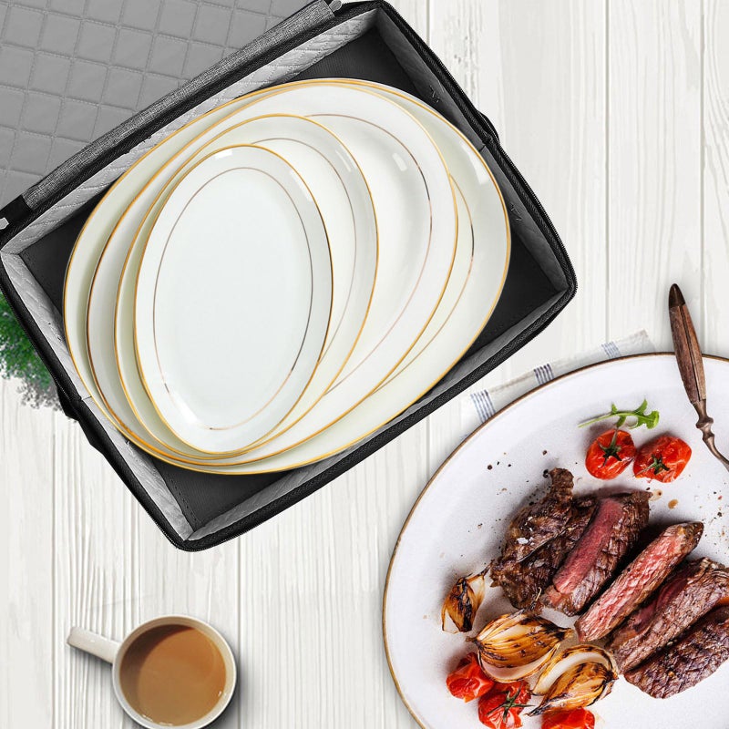ouruer Quilted Platter Storage Case-Fine China Storage Containers Hard Shell for Organizing,Stackable Plate Storage Containers with 4 Felt Dividers,dinnerware Storage,Moving Box,Moving Supplies - Image 2