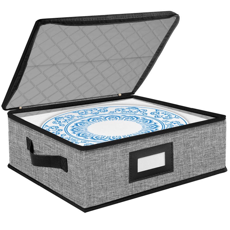 ouruer Quilted Platter Storage Case-Fine China Storage Containers Hard Shell for Organizing,Stackable Plate Storage Containers with 4 Felt Dividers,dinnerware Storage,Moving Box,Moving Supplies - Image 1