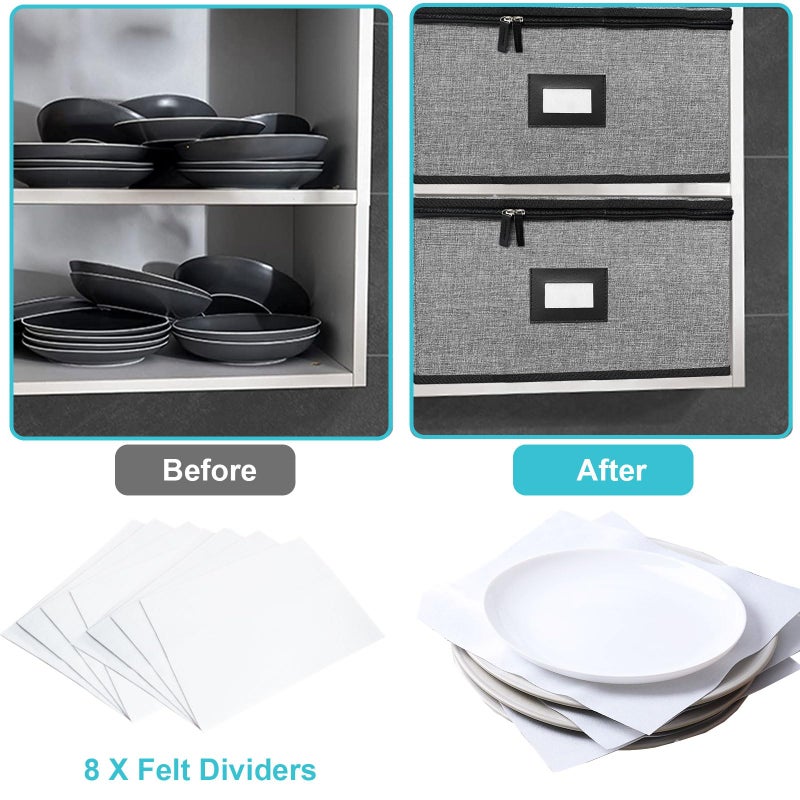 ouruer Quilted Platter Storage Case-Fine China Storage Containers Hard Shell for Organizing,Stackable Plate Storage Containers with 4 Felt Dividers,dinnerware Storage,Moving Box,Moving Supplies - Image 5