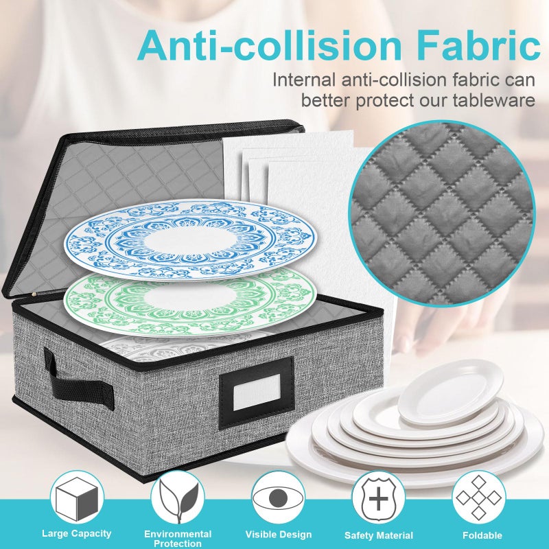 ouruer Quilted Platter Storage Case-Fine China Storage Containers Hard Shell for Organizing,Stackable Plate Storage Containers with 4 Felt Dividers,dinnerware Storage,Moving Box,Moving Supplies - Image 4
