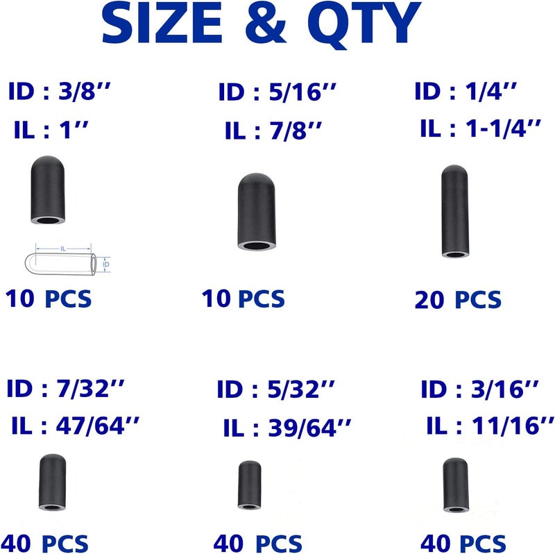 BUSY-CORNER 160 Pieces Vacuum Cap Assortment - Rubber Hose Caps Kit for Carburetor and Manifold (Black) - Image 2