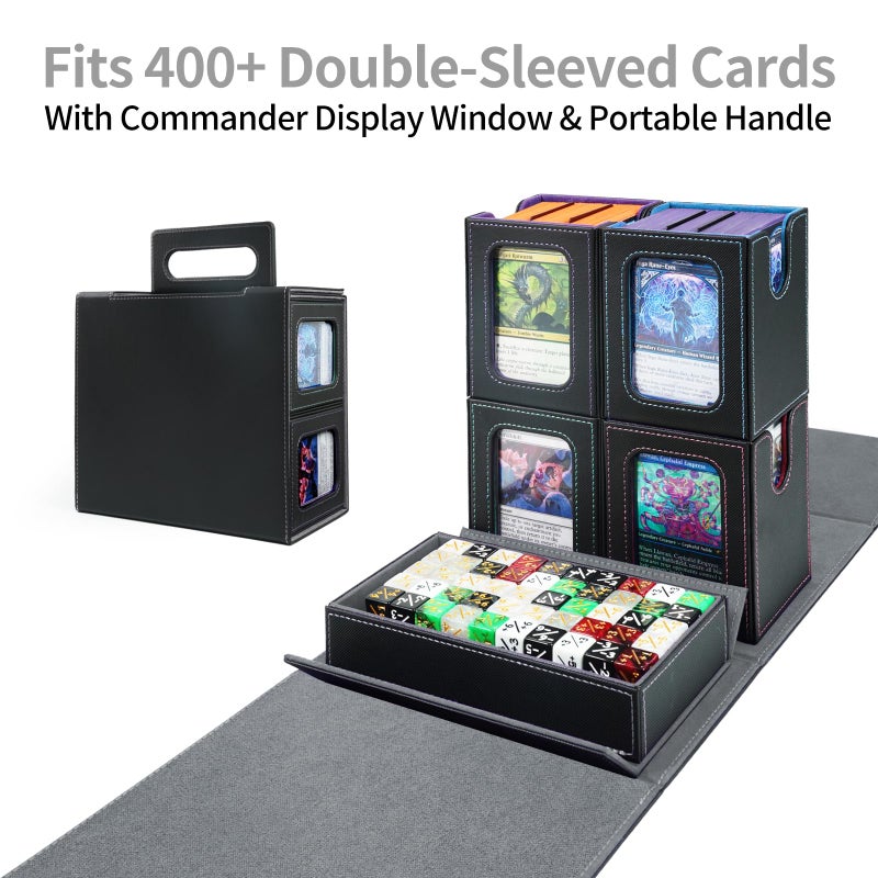 AFIING Commander Deck Box for MTG, Holds 400+ Double-Sleeved Cards, 4 Removable Deck Cases with Display Window, Dice Tray/Handle,Trading Card Storage Organizer/Dividers for TCG (Multicolore) - Image 2