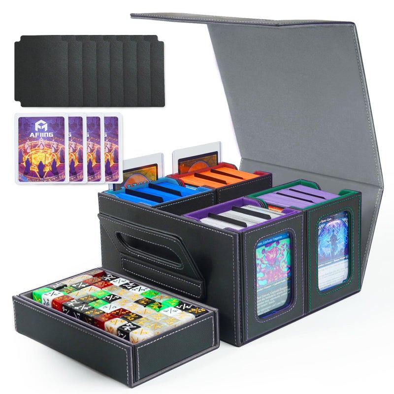 AFIING Commander Deck Box for MTG, Holds 400+ Double-Sleeved Cards, 4 Removable Deck Cases with Display Window, Dice Tray/Handle,Trading Card Storage Organizer/Dividers for TCG (Multicolore) - Image 1