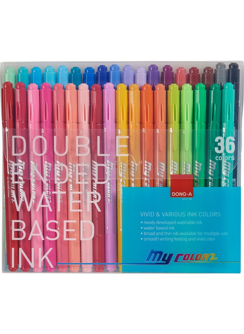 Dong-A - My Color 2 Double Sided Felt Tip Pen 36 Colors Set - Image 1