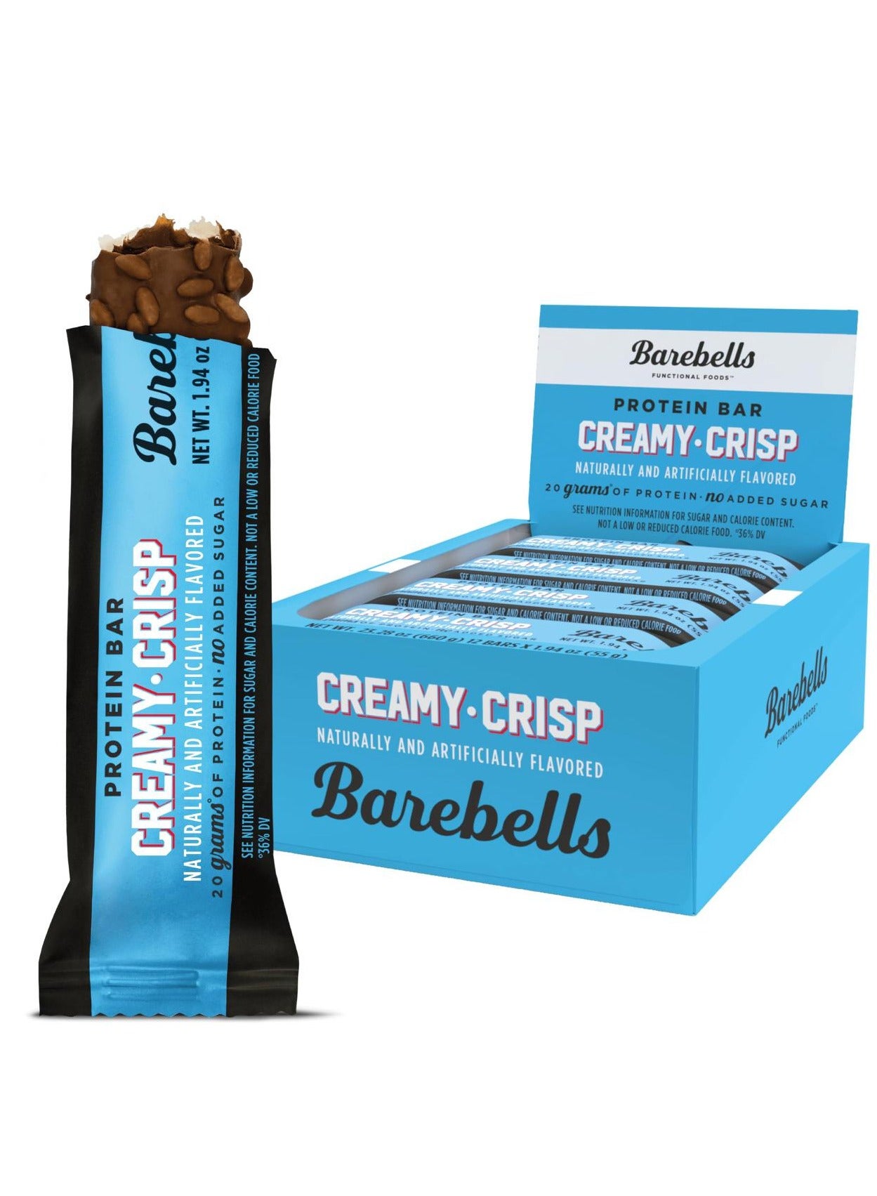 Barebell Protein Bars, Creamy Crisp - 12 Count, 1.94oz Bars with 20g of High Protein - Chocolate Protein Bar with 1g of Total Sugars - Perfect on The Go Protein Snack & Breakfast Bar