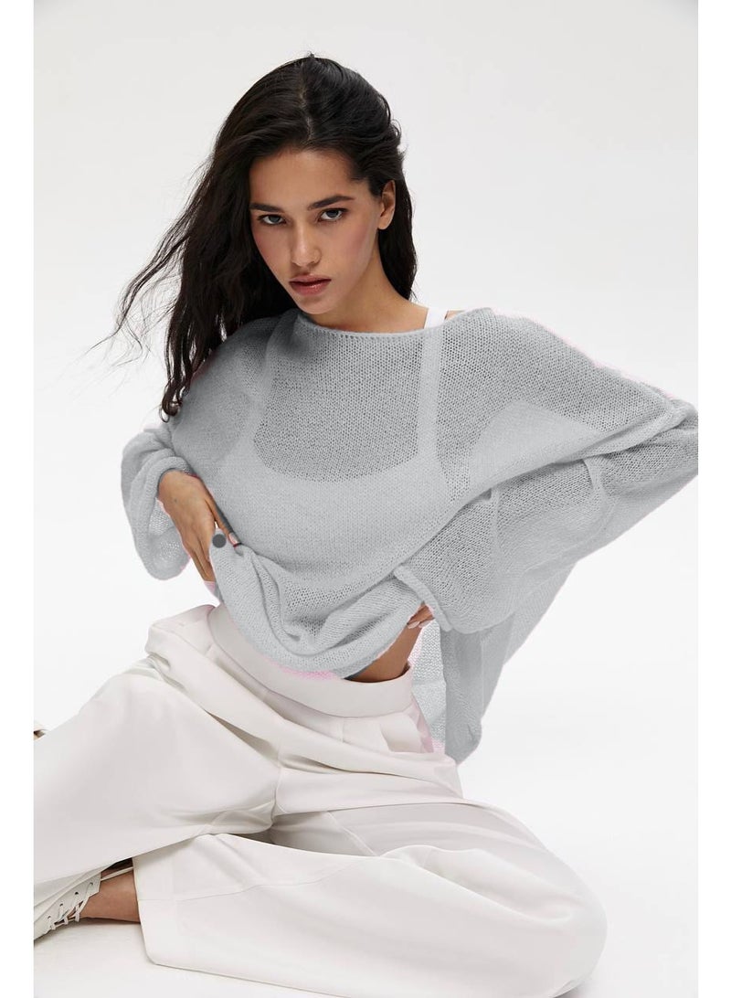 NIBEMINENT Early Autumn  Hollow Out Sweater For Women Loose Solid Color Knit Long Sleeve Cover-Up Tops Female - Image 1