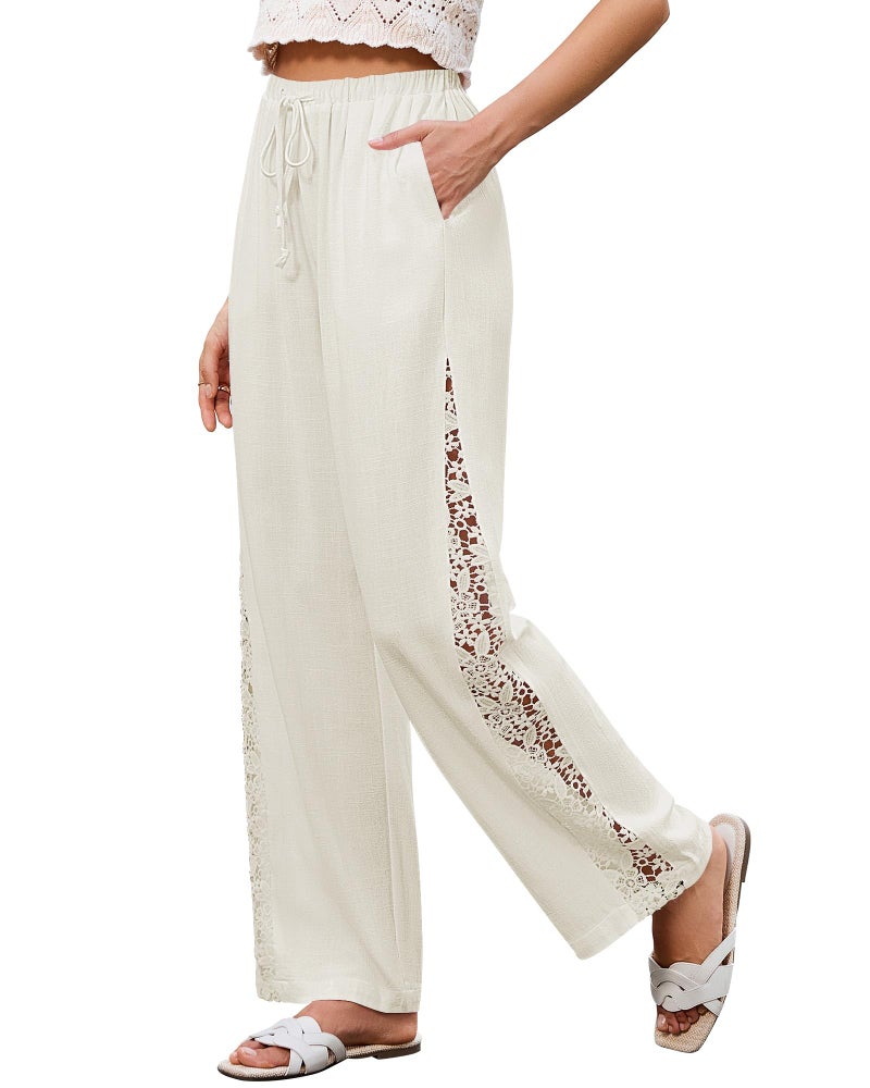 GRAPENT Light Weight Pants for Women Summer Lightweight Summer Pants Women Linen Pant Pantalones para Mujer Cream White Small US Size 4-6 - Image 1