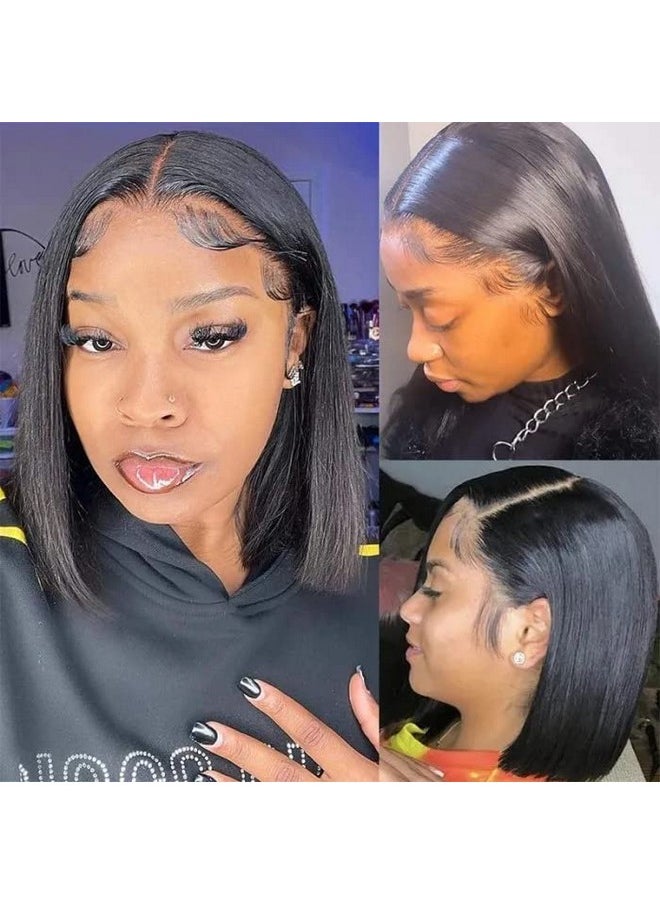 Qangelabeauty - Bob Wig Lace Front Wigs Pre Plucked with Baby Hair 180% Density Short Bob Wigs for Women Straight Bob Frontal Wigs Natural Black (12inch) - Image 1