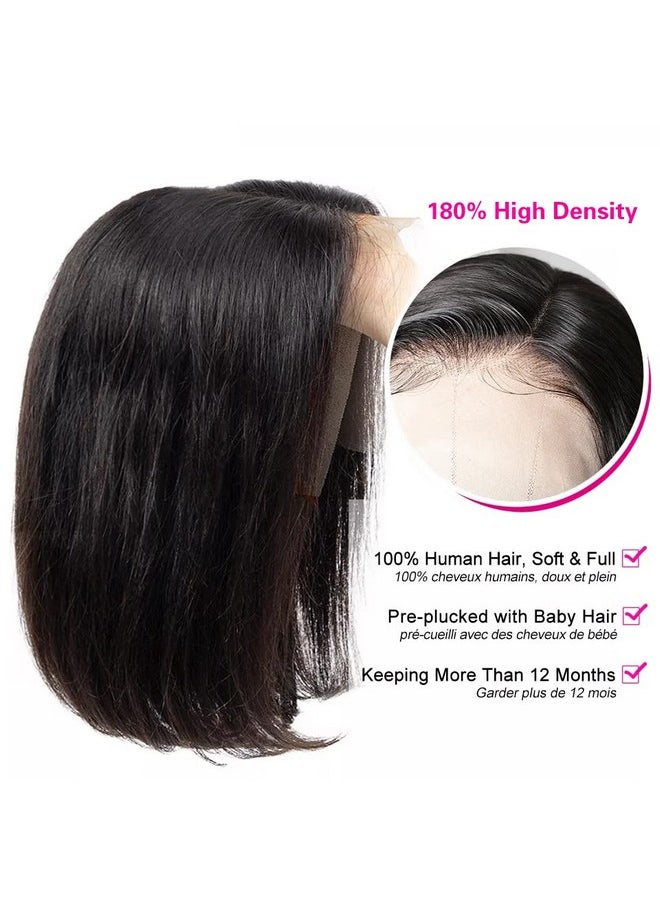 Qangelabeauty - Bob Wig Lace Front Wigs Pre Plucked with Baby Hair 180% Density Short Bob Wigs for Women Straight Bob Frontal Wigs Natural Black (12inch) - Image 1