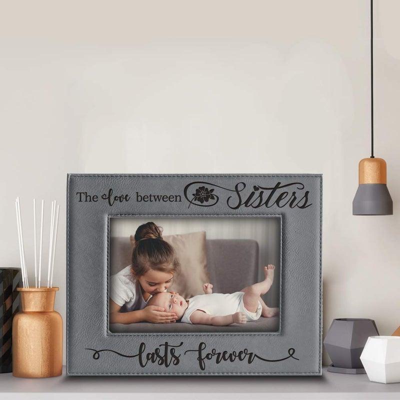 BELLA BUSTA The Love Between Sisters Lasts Forever_Birthday  Christmas gift for Sister-Engraved Leather Picture Frame (5 x 7 Horizontal) - Image 3